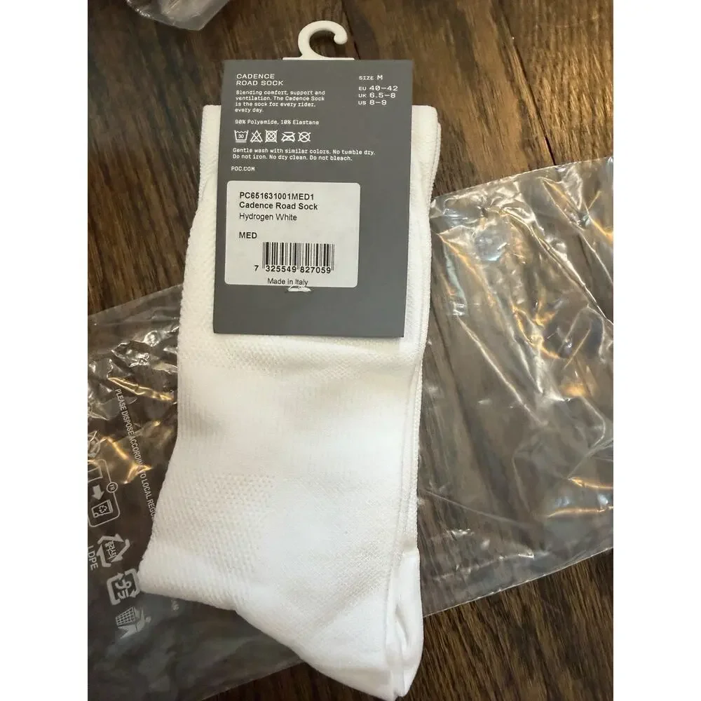 POC White Cadence Road Cycling Sock Men's Sz M 8-9 NWT